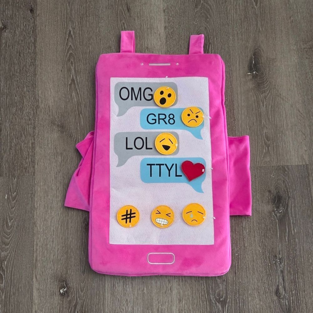 Authentic Kids Emoji Cellphone Costume Sz 4-10 Halloween Pink Soft Velour